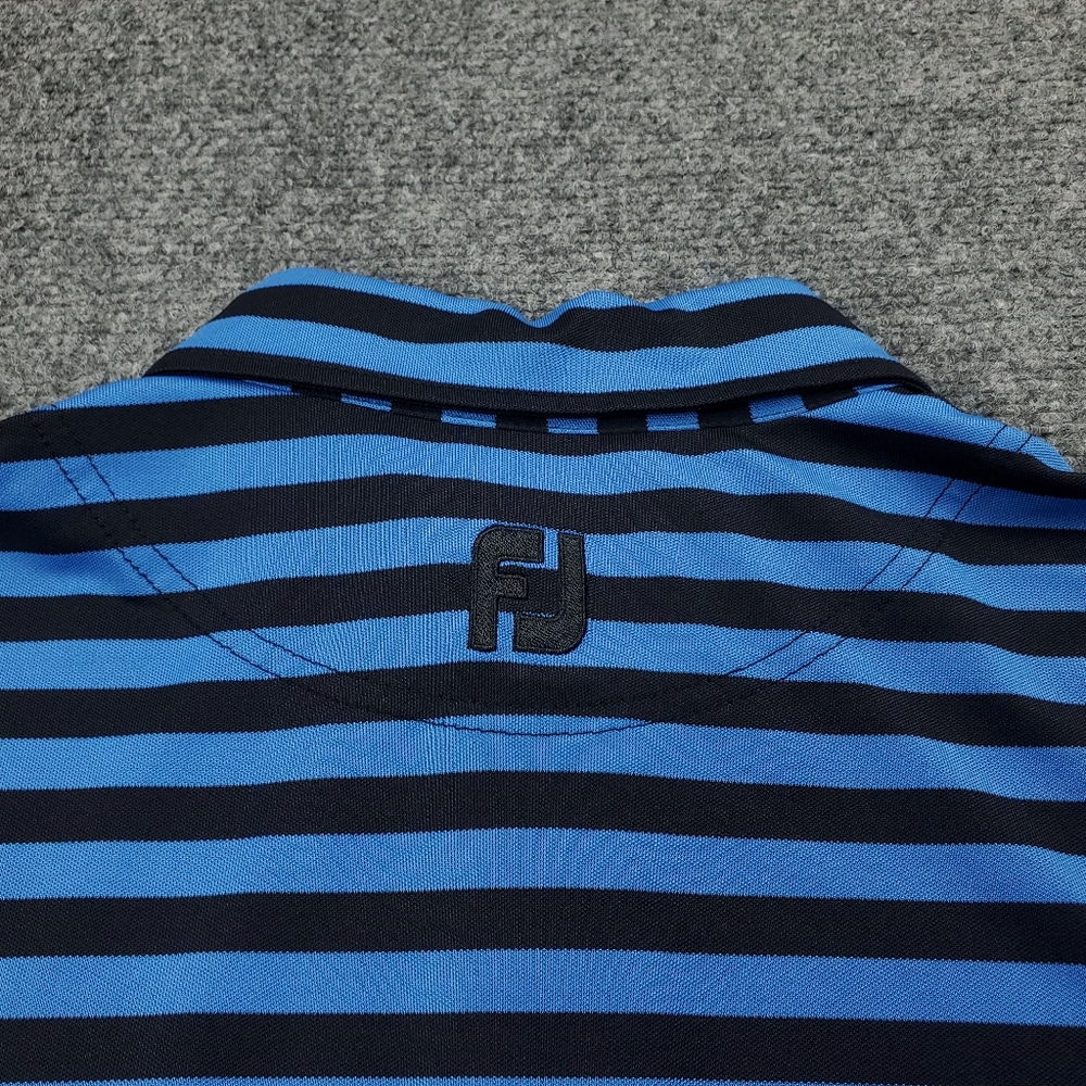FootJoy FJ Polo Shirt Mens XL Golf Performance Blue Black Striped Athletic - Picture 8 of 10